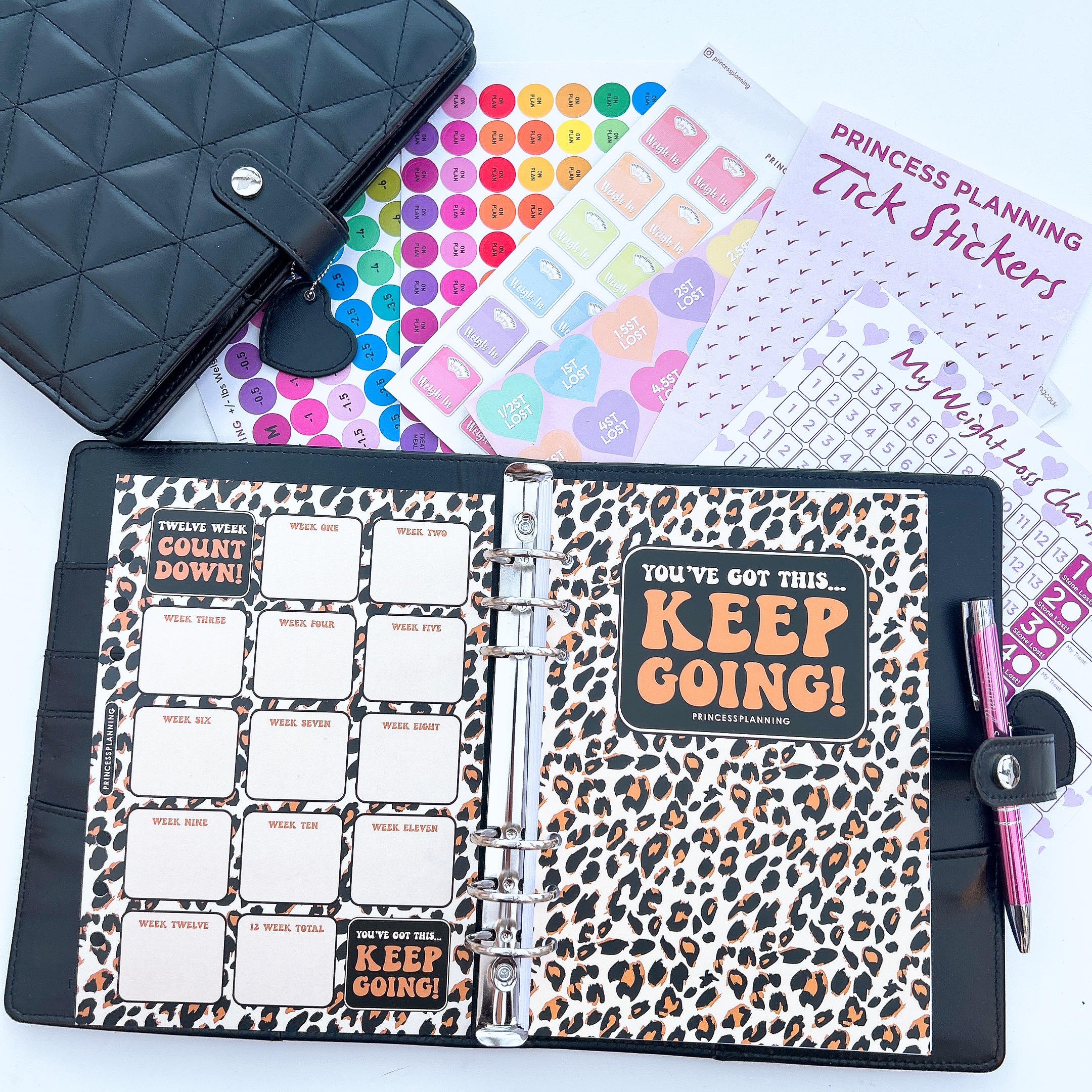 Grande Fully Loaded Food Diary Black Quilted Planner Bundle - Keep Going