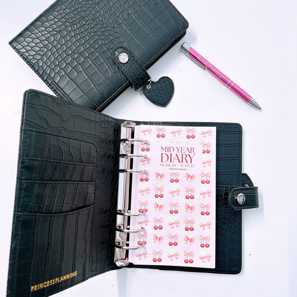 Petite Mid Year Cherry Dated Diary 26/27 Bundle Black Croco Petite Mid Year Cherry Dated Diary 26/27 Bundle Black Croco