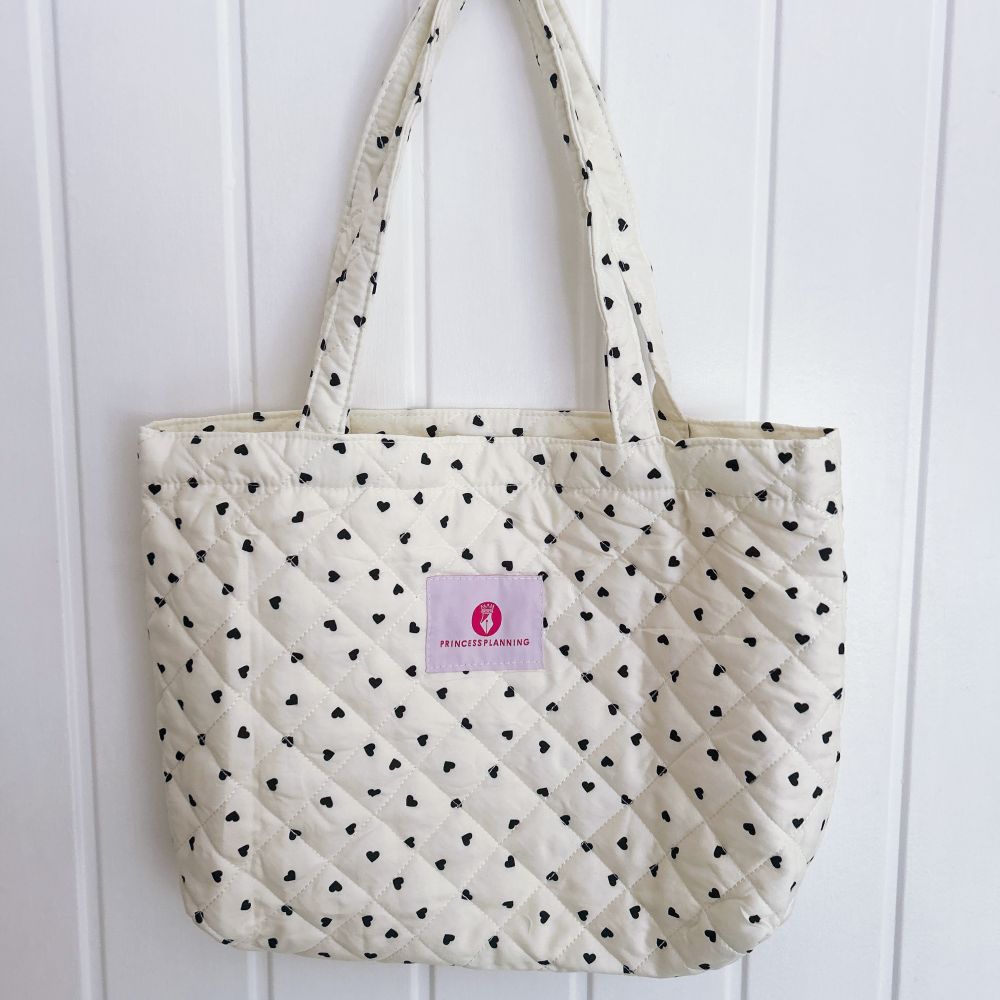 Black Heart Design Quilted Tote Bag Black Heart Design Quilted Tote Bag