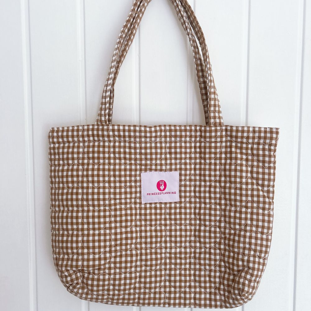 Brown Gingham Heart Quilted Tote Bag Brown Gingham Heart Quilted Tote Bag