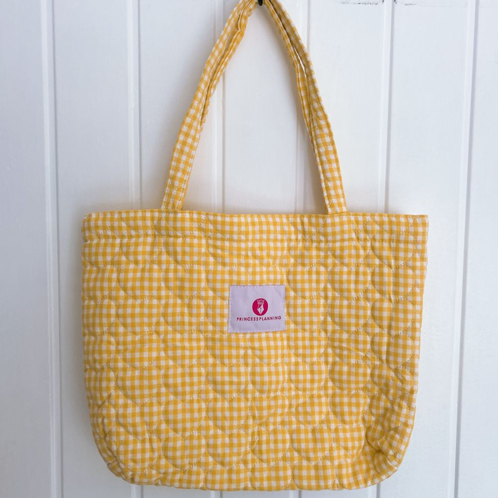 Bright Yellow Gingham Heart Quilted Tote Bag Bright Yellow Gingham Heart Quilted Tote Bag