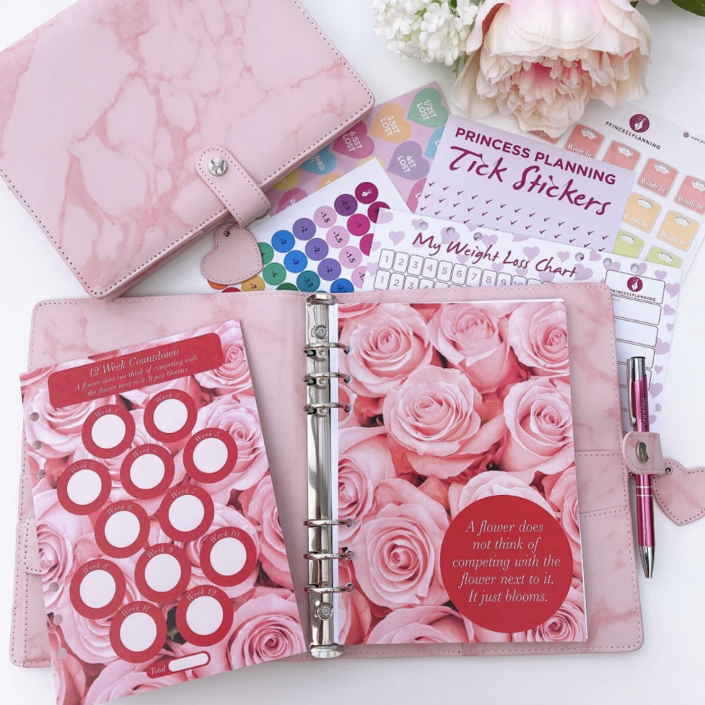 Grande Poppy Pink Marble Fully Loaded Food Diary Planner- Be Gentle With Yourself
