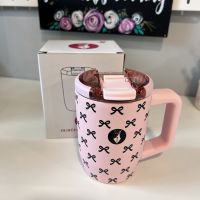 Pink   Black Bow Reusable Insulated Travel Coffee Cup Mug 450ml