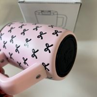 Pink   Black Bow Reusable Insulated Travel Coffee Cup Mug 450ml