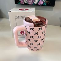 Pink   Black Bow Reusable Insulated Travel Coffee Cup Mug 450ml