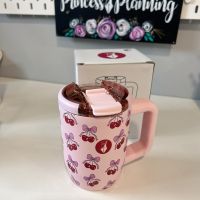 Pink Cherry Bow Reusable Insulated Travel Coffee Cup Mug 450ml