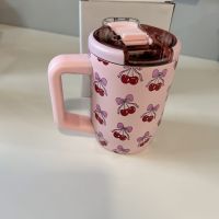 Pink Cherry Bow Reusable Insulated Travel Coffee Cup Mug 450ml