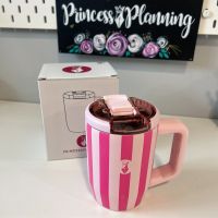 Pink Stripe Reusable Insulated Travel Coffee Cup Mug 450ml