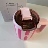 Pink Stripe Reusable Insulated Travel Coffee Cup Mug 450ml