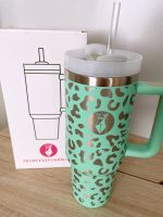 40oz Green Teal Leopard Quencher Travel Tumbler Cup