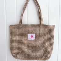 Brown Gingham Heart Quilted Tote Bag 