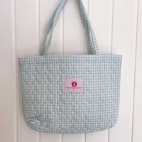 Baby Blue Gingham Heart Quilted Tote Bag 