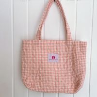 Pink Gingham Heart Quilted Tote Bag 