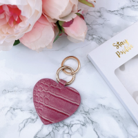 Pink Croco  Stay Positive  Heart Keyring 