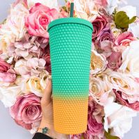 Green and Orange Matte Studded Cold Cup